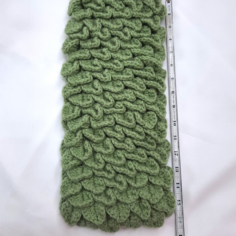 Handmade Dragon Scale Cowl Olive Green Mermaid Crochet Scarf Crocodile Stitch - Picture 7 of 10